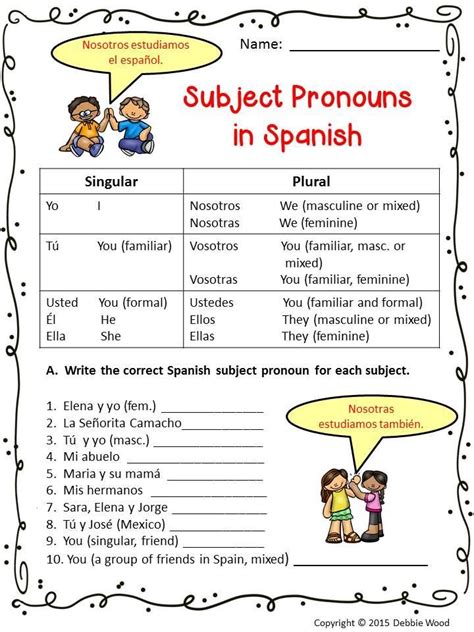 spanish pronouns worksheet