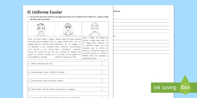 spanish reading comprehension worksheet