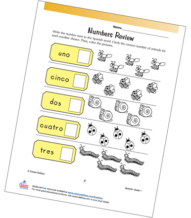 Numbers 1-5 Review Spanish Free Printable | Carson Dellosa