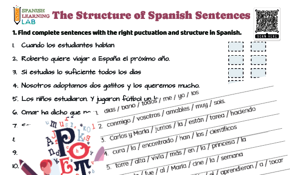 The Structure of Spanish Sentences - PDF Worksheet - Spanish ...