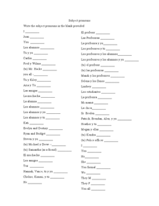 spanish subject pronouns worksheet