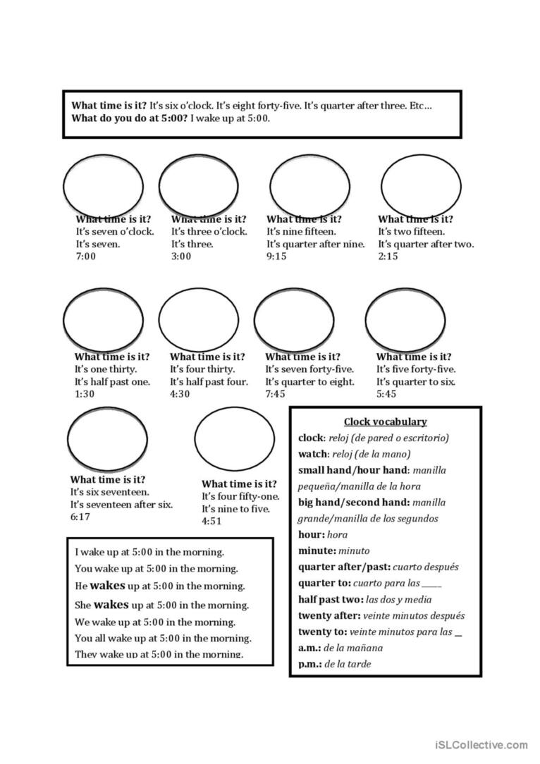 Time and daily routines (EFL for spa…: English ESL worksheets pdf ...