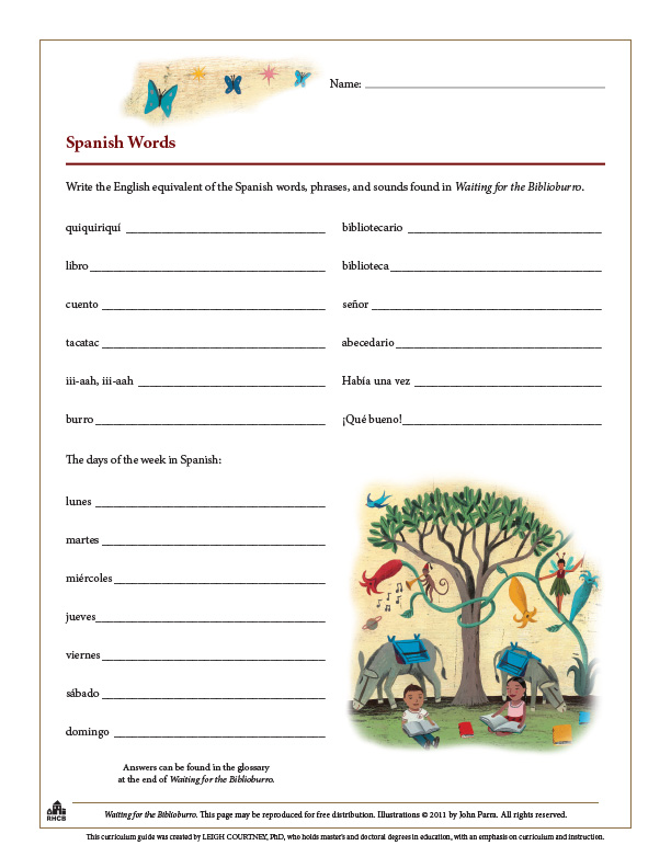 spanish to english worksheet for beginners