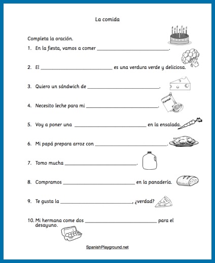 spanish vocab worksheet