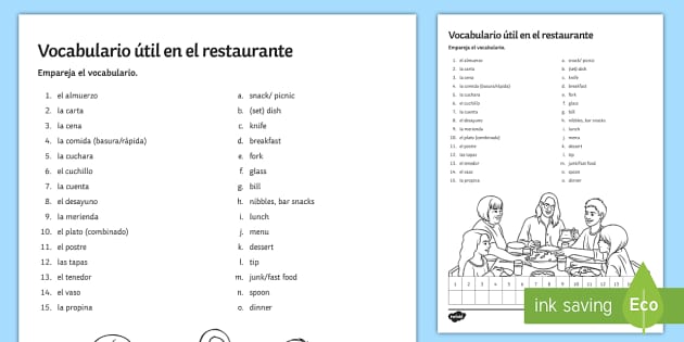 spanish vocab worksheet