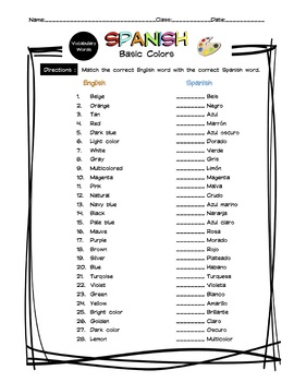 spanish vocabulary worksheet for high school