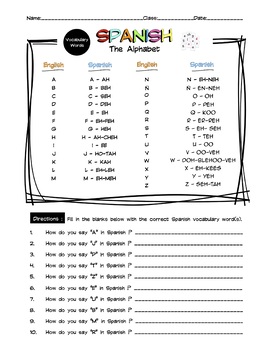 spanish vocabulary worksheet for high school