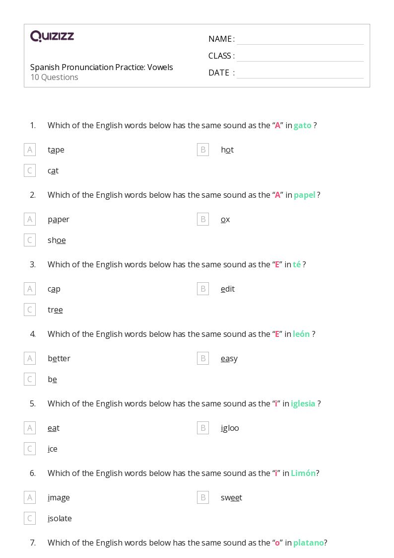 spanish vowels worksheet
