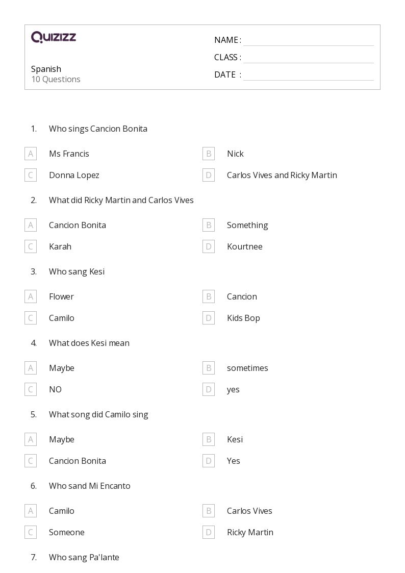 spanish worksheet for 1st grade