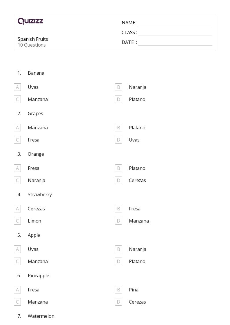 50+ Spanish worksheets for 2nd Grade on Quizizz | Free &  Printable