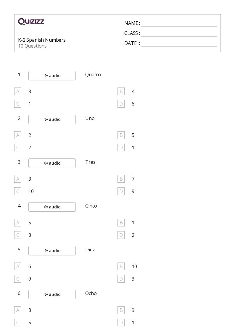 spanish worksheet for 2nd grade