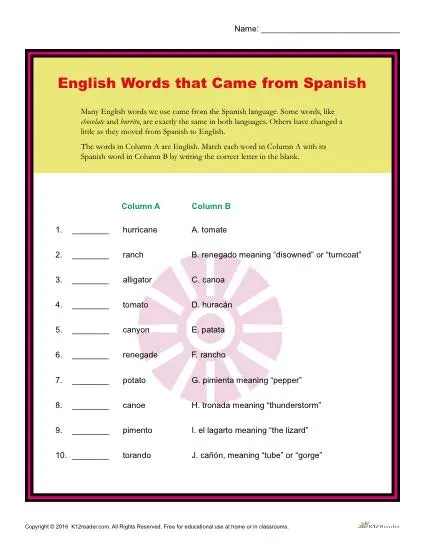 Hispanic Heritage Worksheet | Word Activity