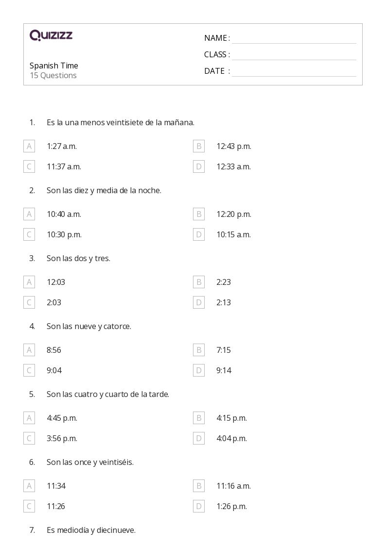 50+ Spanish worksheets for 5th Grade on Quizizz | Free &  Printable