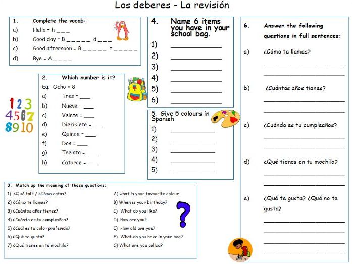 Y7 Spanish basics revision worksheet  