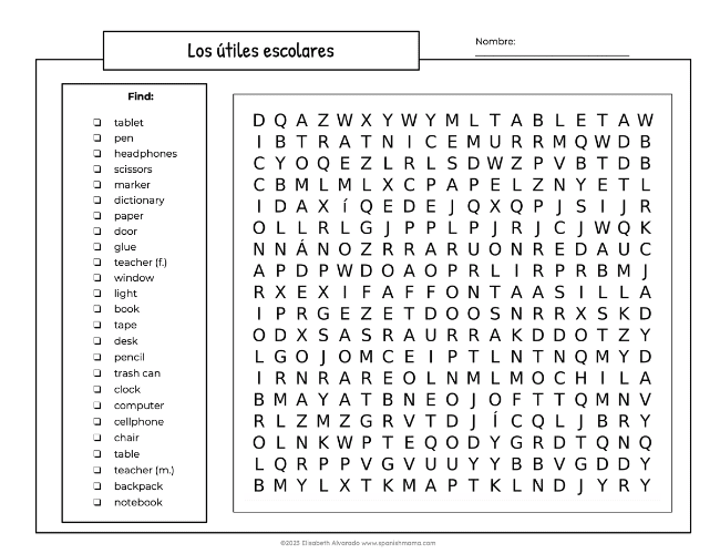 Free Classroom Objects Booklet