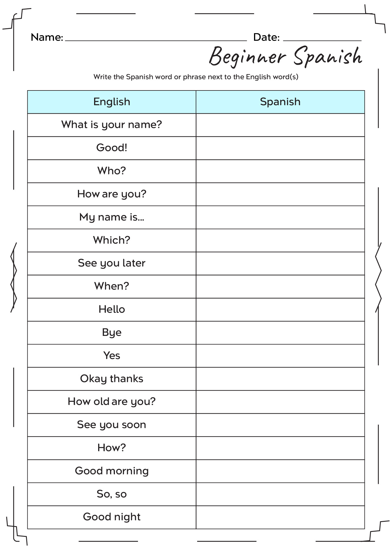 17 English And Spanish Worksheet Family - Free PDF at worksheeto.com