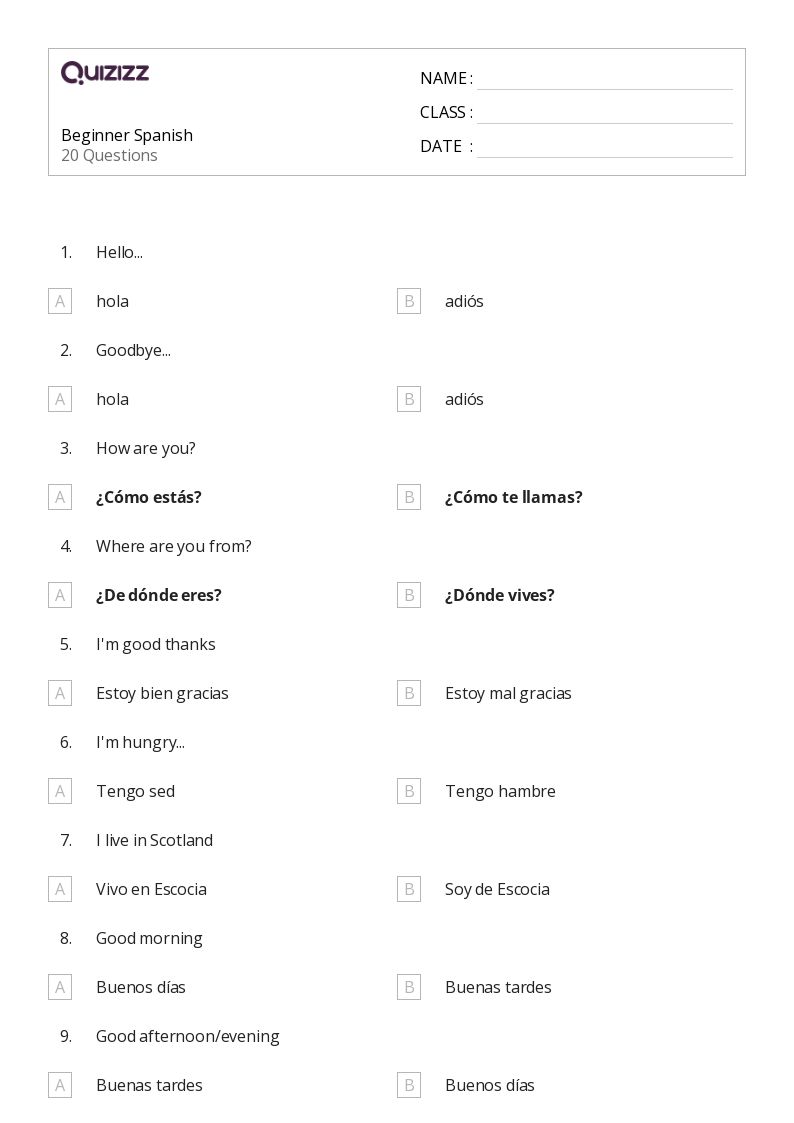 spanish worksheet for