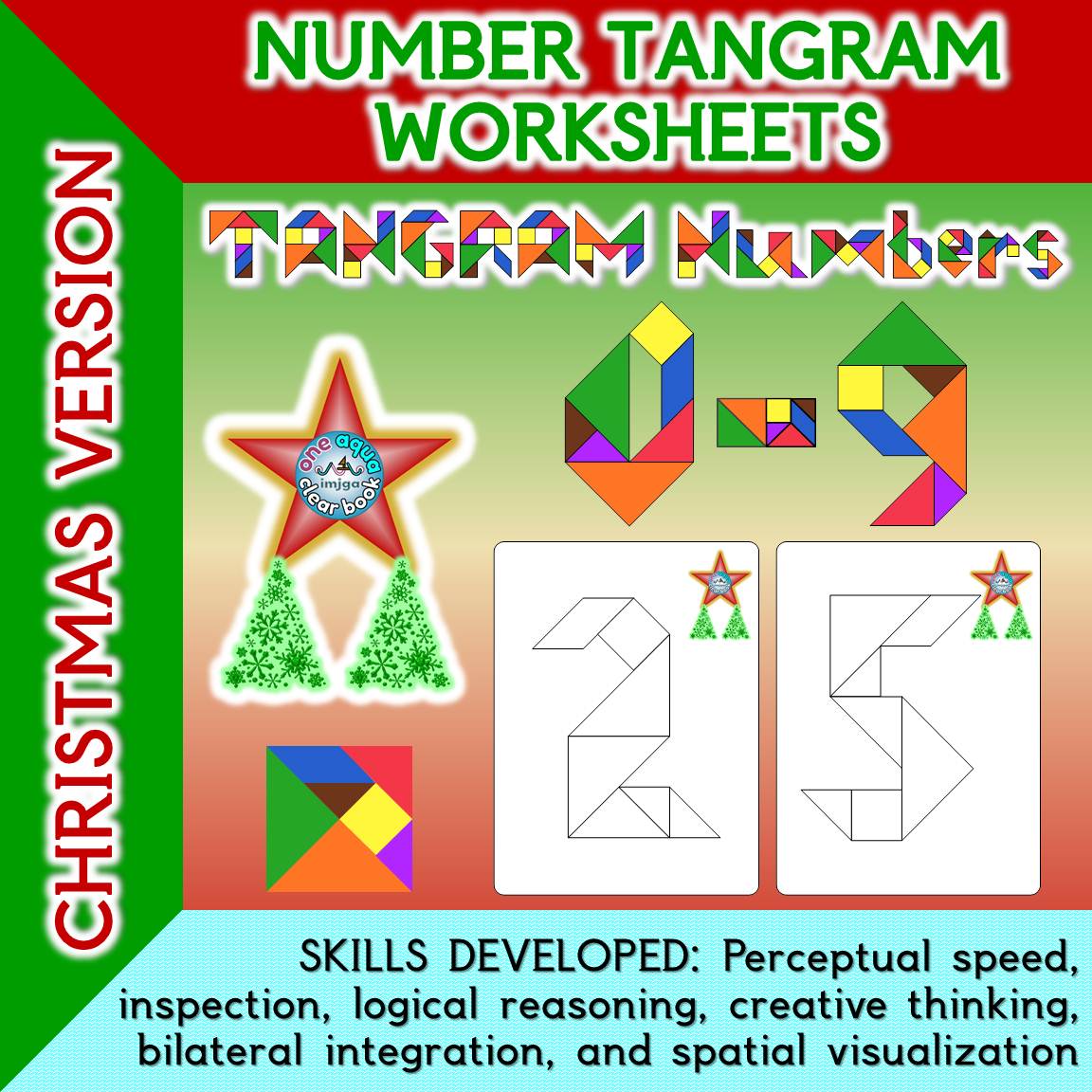 Number Tangram Worksheets (Christmas Version)