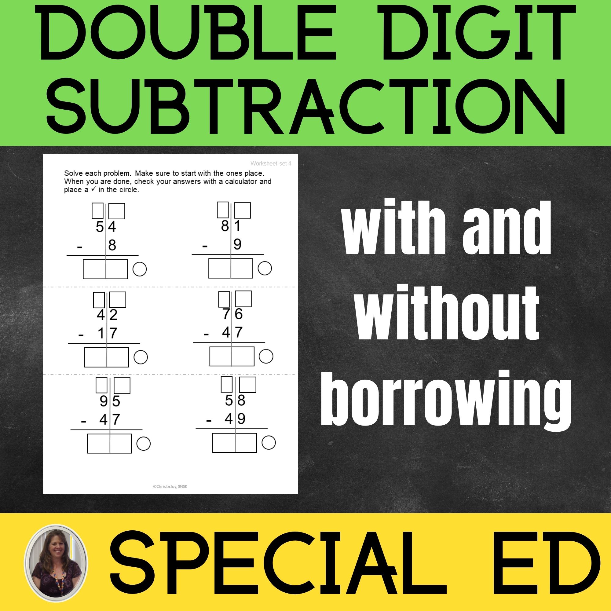 Double Digit Subtraction with borrowing and without for Special