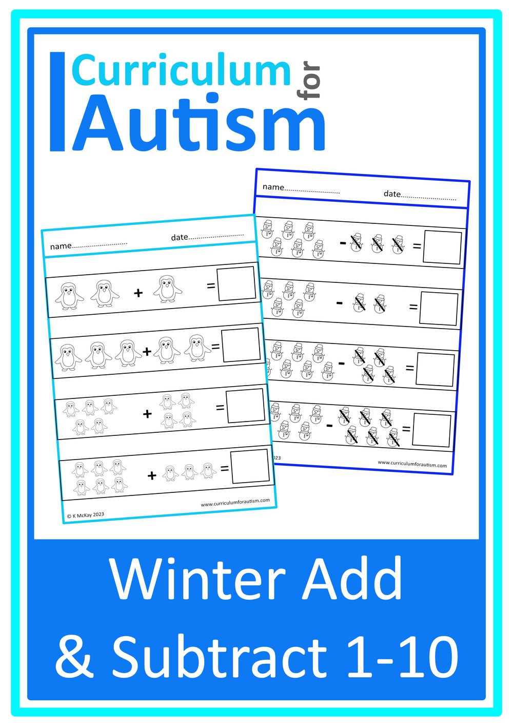 Addition &  Subtraction to 10 Winter Theme Worksheets Autism Special  Education Classroom Homeschool — Curriculum For Autism
