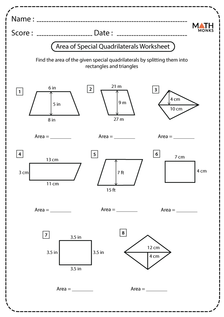 special quadrilaterals worksheet