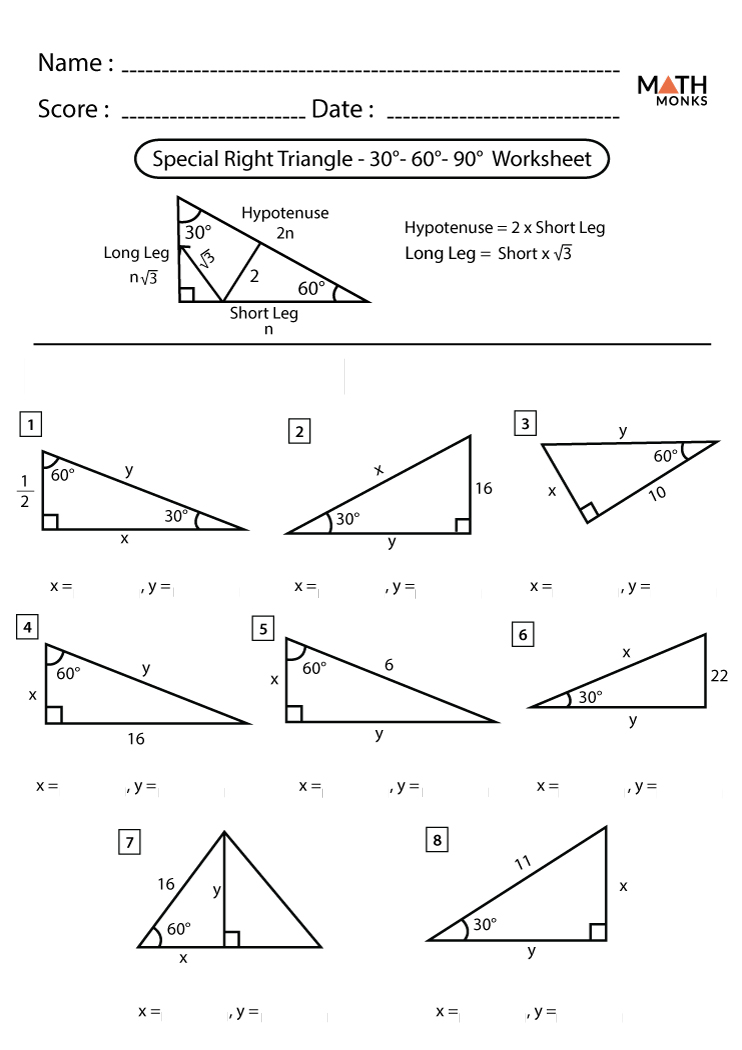 special right triangle worksheet answers