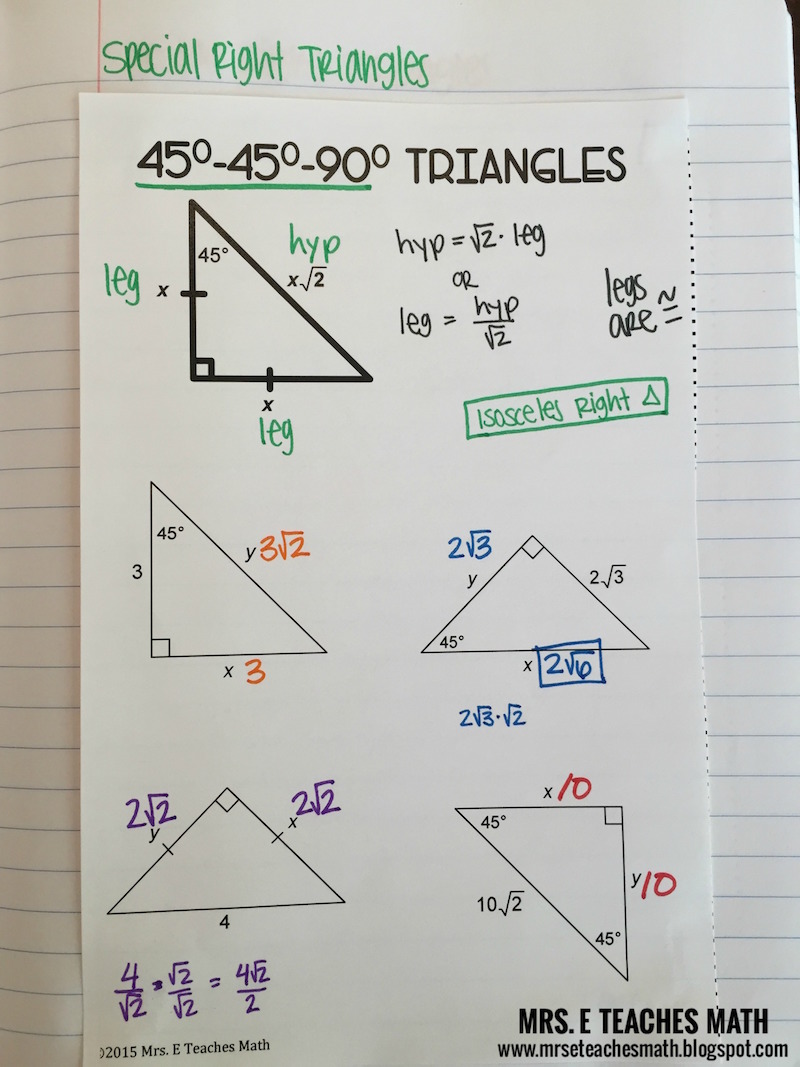 special right triangle worksheet answers