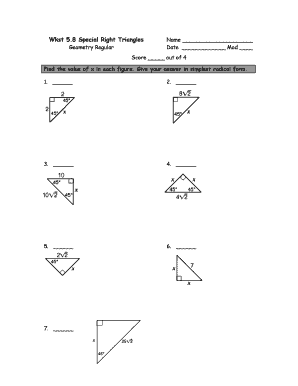 special right triangle worksheet answers