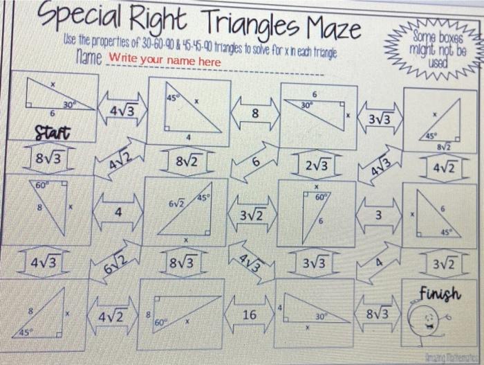 special right triangle worksheet answers