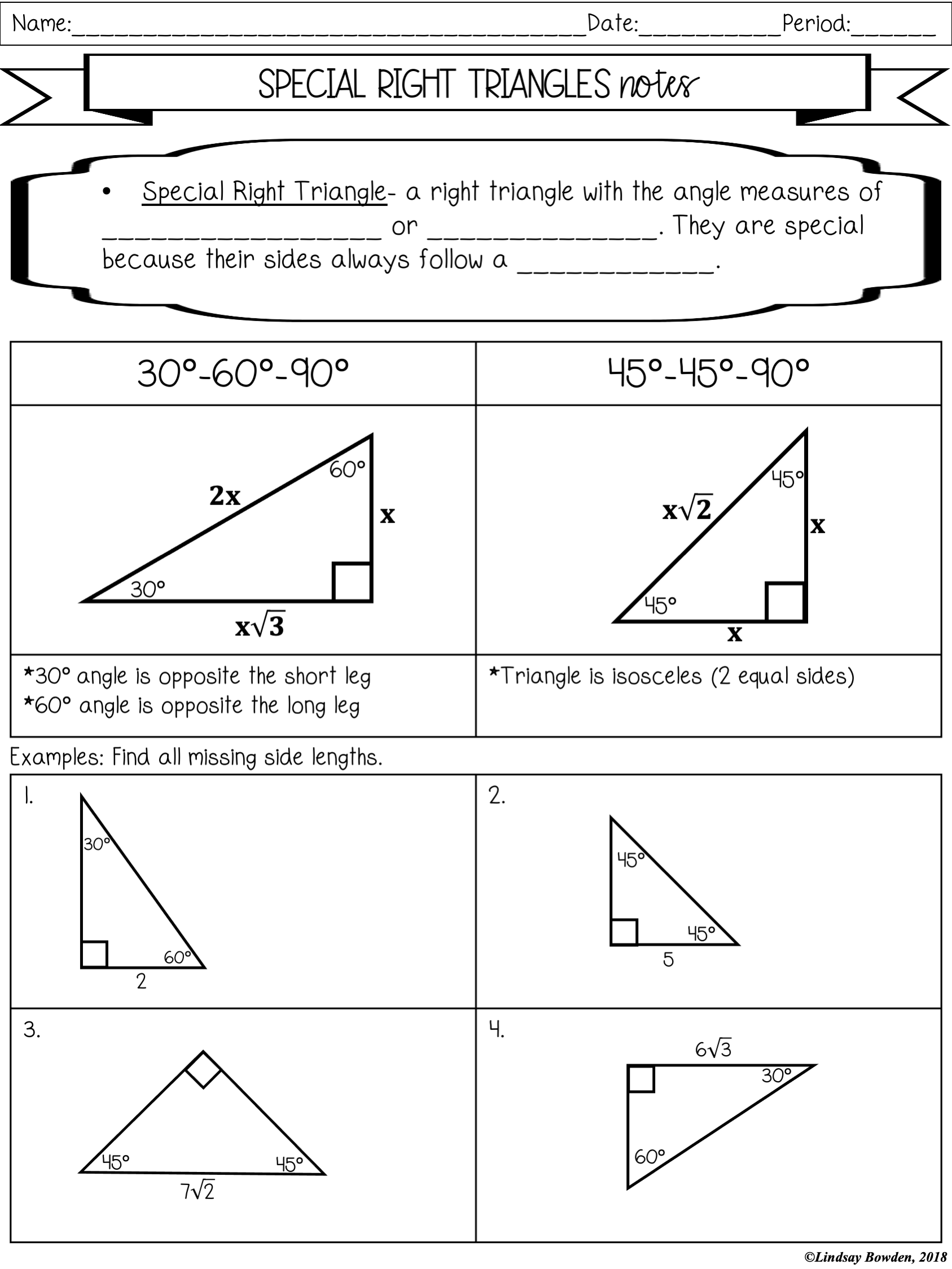 special triangles worksheet answers