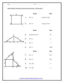 Special Right Triangles Worksheets