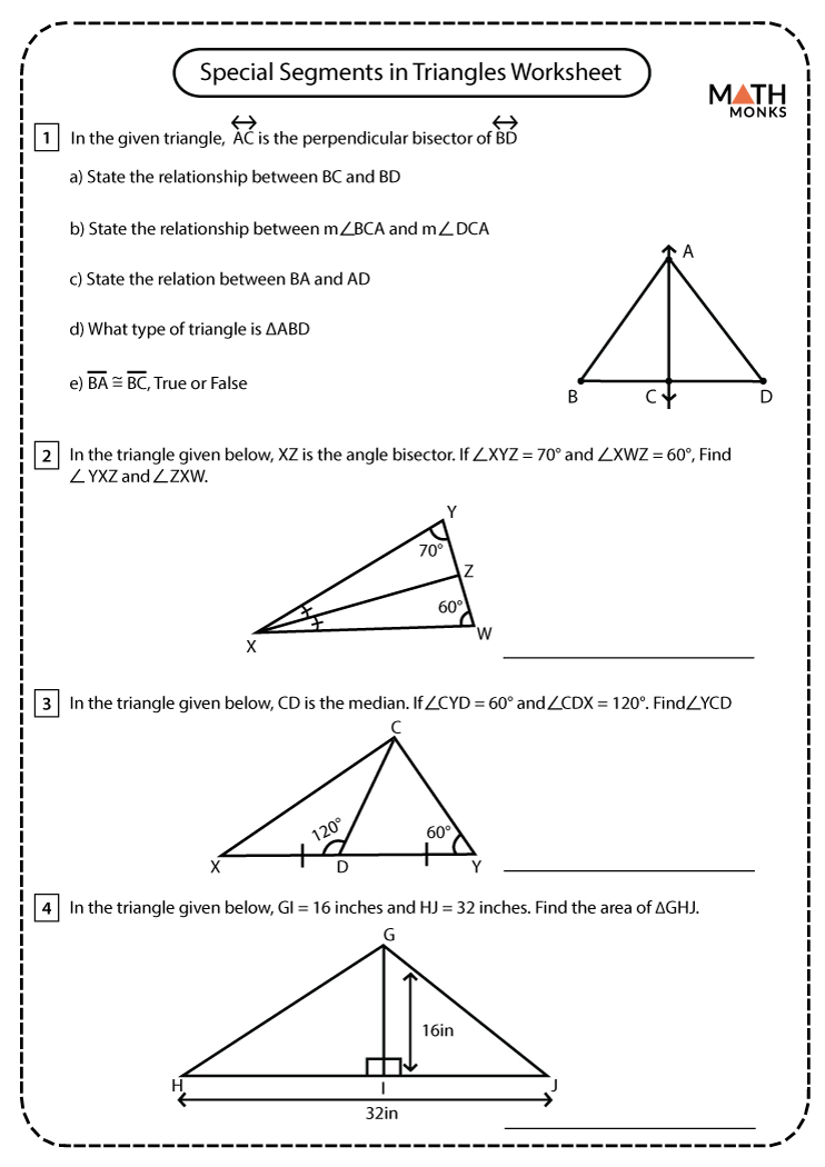 Special Segments in Triangles Worksheets - Math Monks