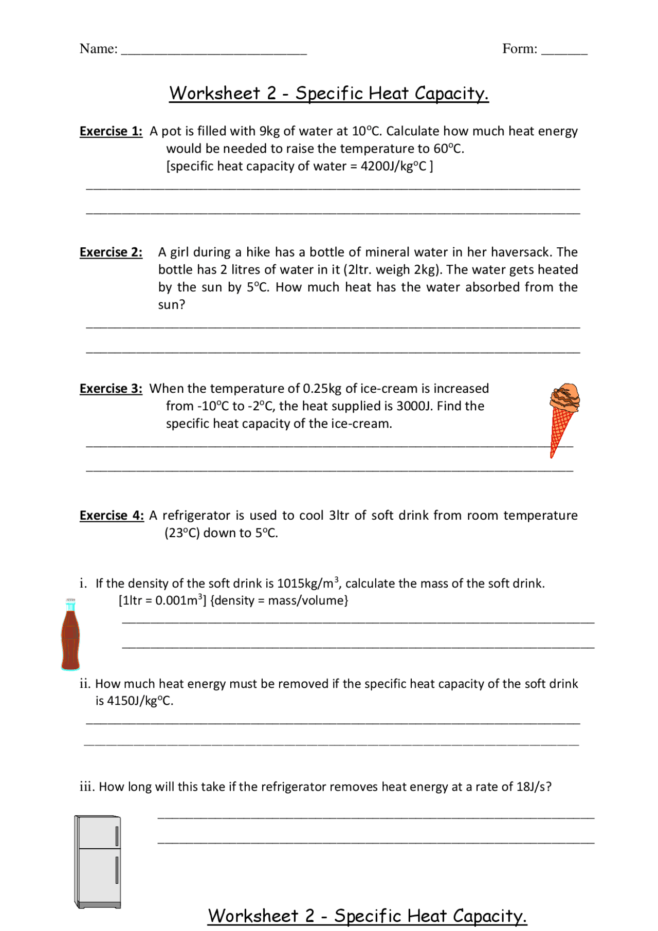 Specific Heat Capacity Worksheet (Key) Specific Heat Capacity