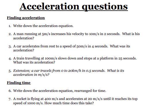 Acceleration Worksheet (WITH ANSWERS)  