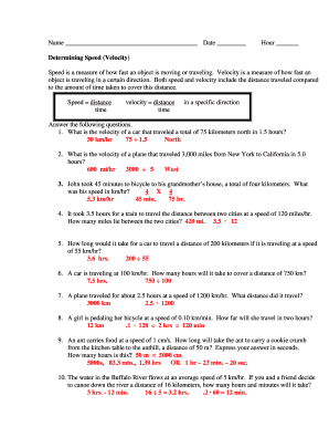speed and velocity worksheet