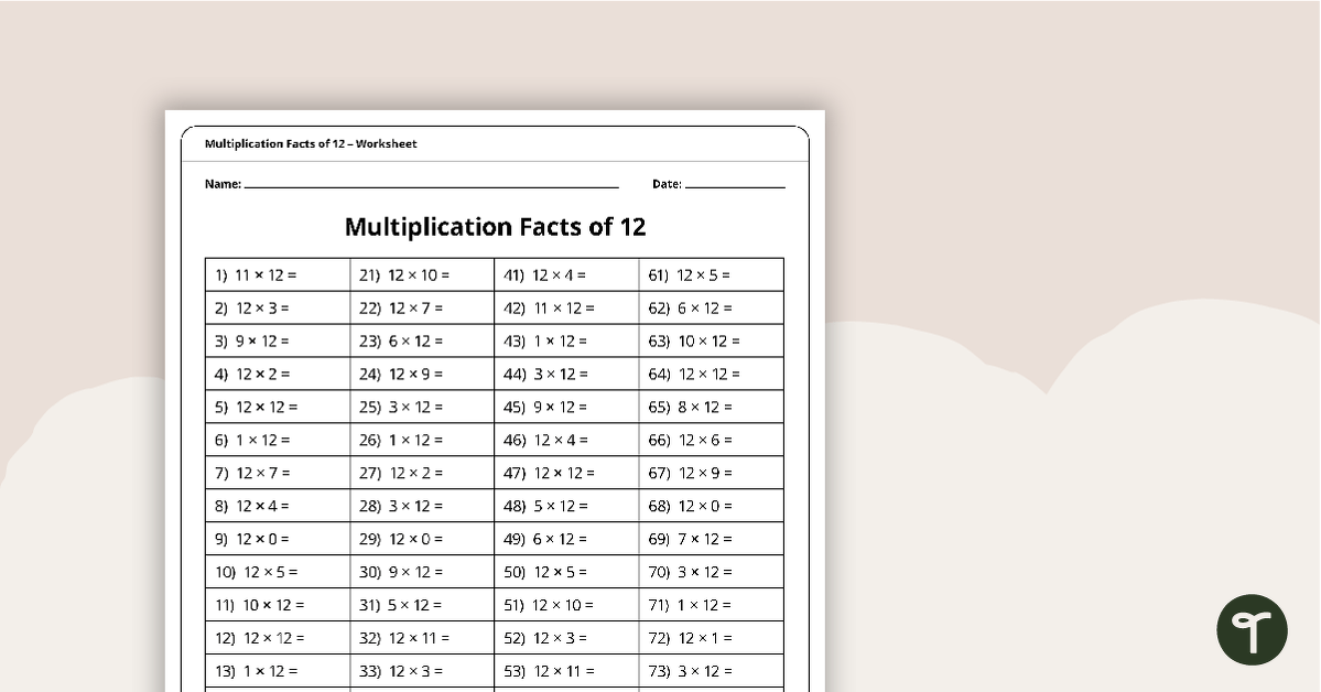 Multiplication and Division Speed Drill Worksheets - Facts of 12 ...