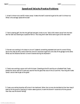Speed and Velocity Practice Worksheet by Curious Bunny Resources