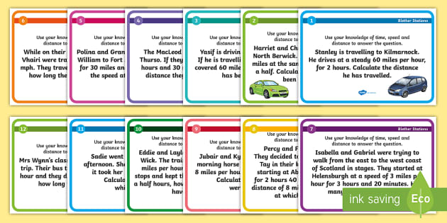 Speed Distance Time Questions - Blether Stations - Twinkl