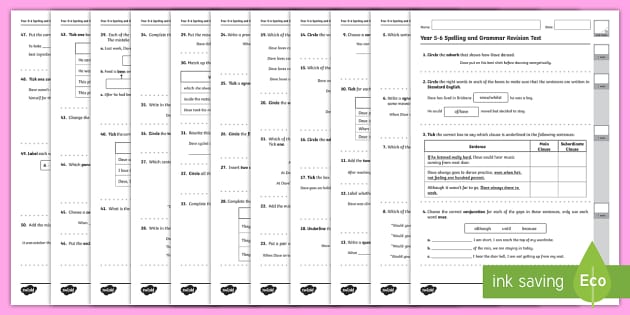 Year 5-6 Spelling and Grammar Revision Worksheets - Twinkl