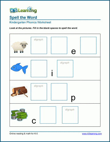 Phonetic spelling with digraphs worksheets for kindergarten | Worsheets library...