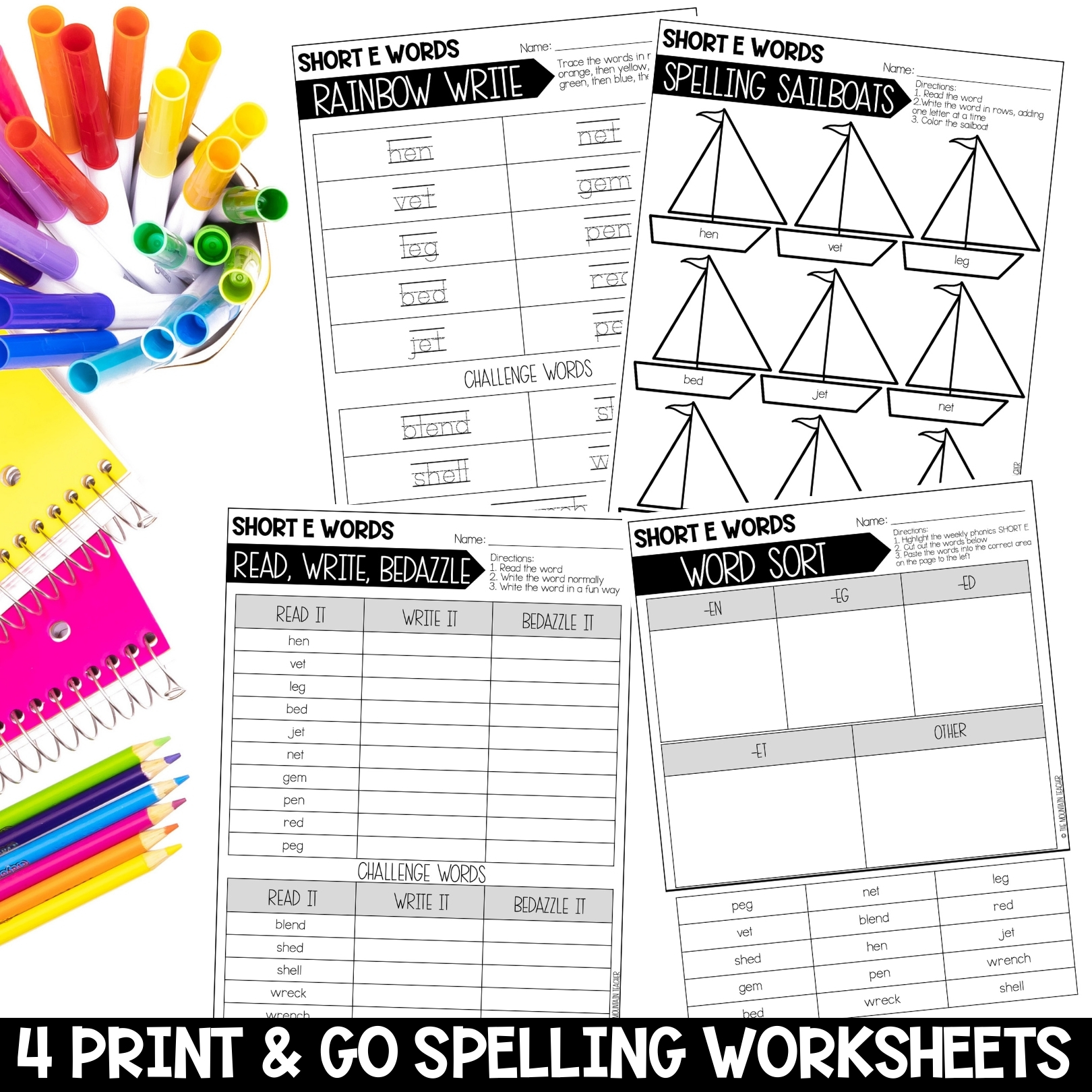 Short E CVC Worksheets and Activities for 1st Grade Phonics or ...