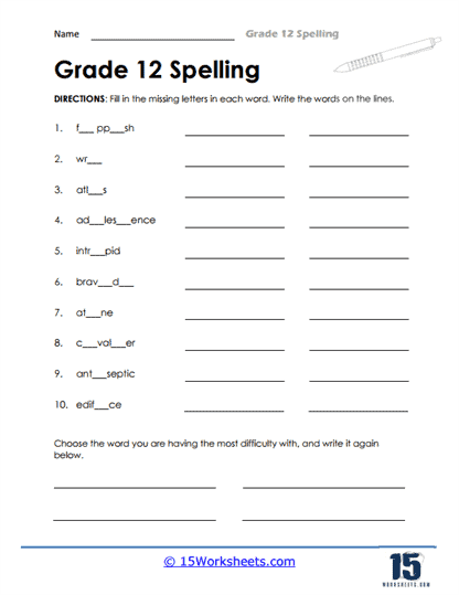 spelling and vocabulary worksheet