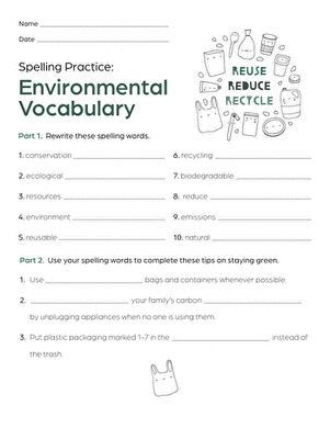 spelling and vocabulary worksheet