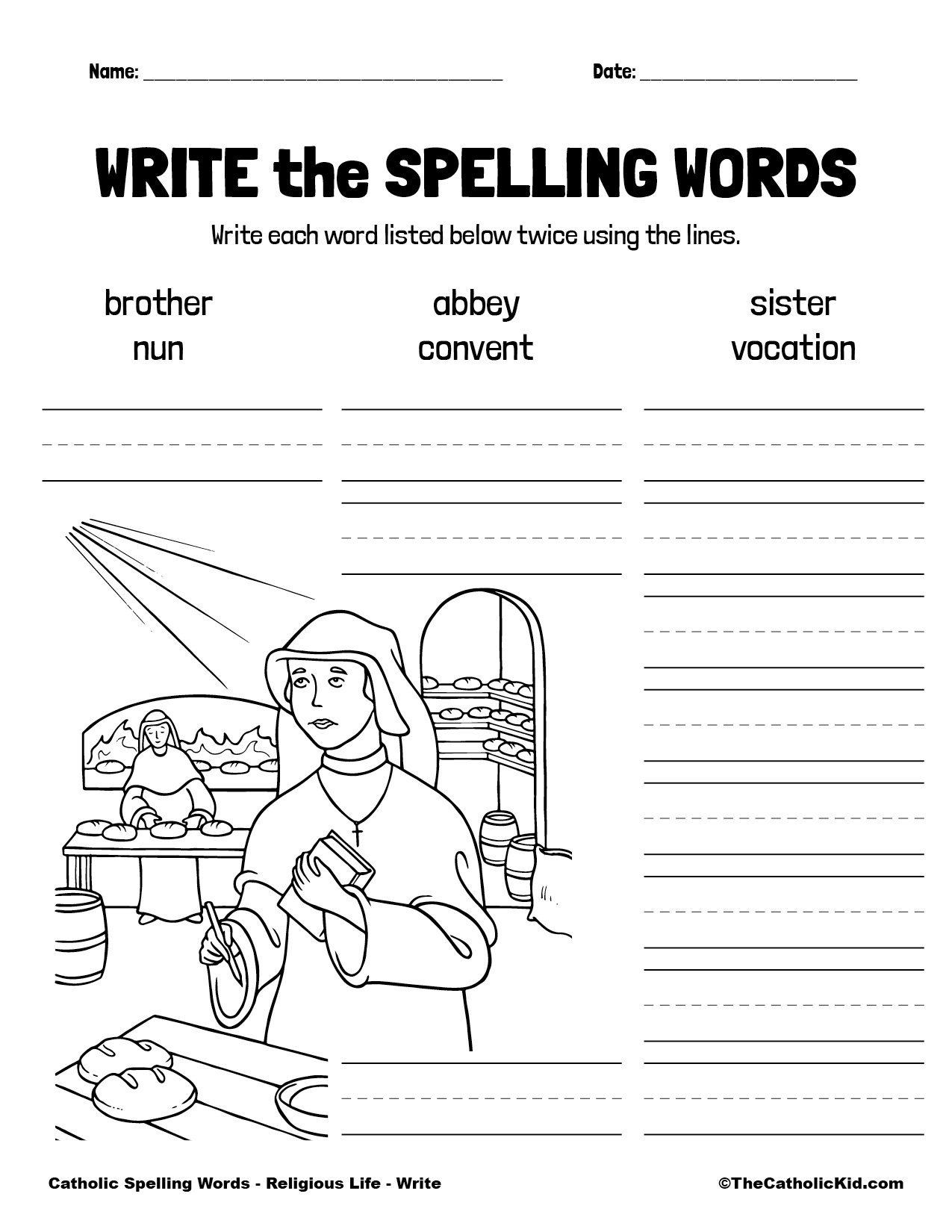 Catholic Spelling &  Vocabulary Words Religious Life Worksheets ...