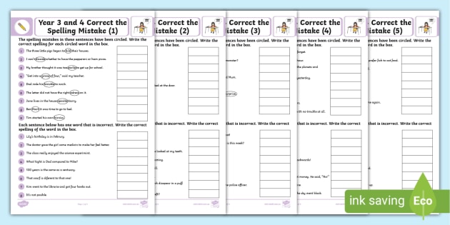 spelling correction worksheet