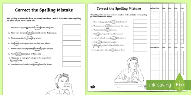 spelling correction worksheet