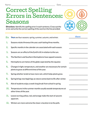Correct Spelling Errors in Sentences: Seasons | Interactive ...