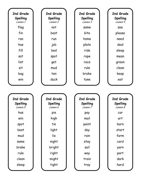 spelling for 2nd grade