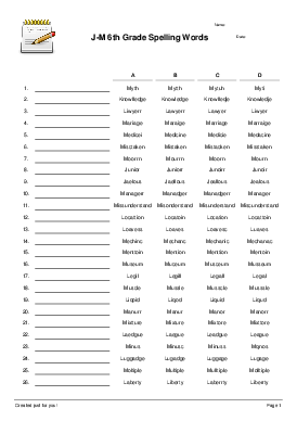 spelling for 6th grade