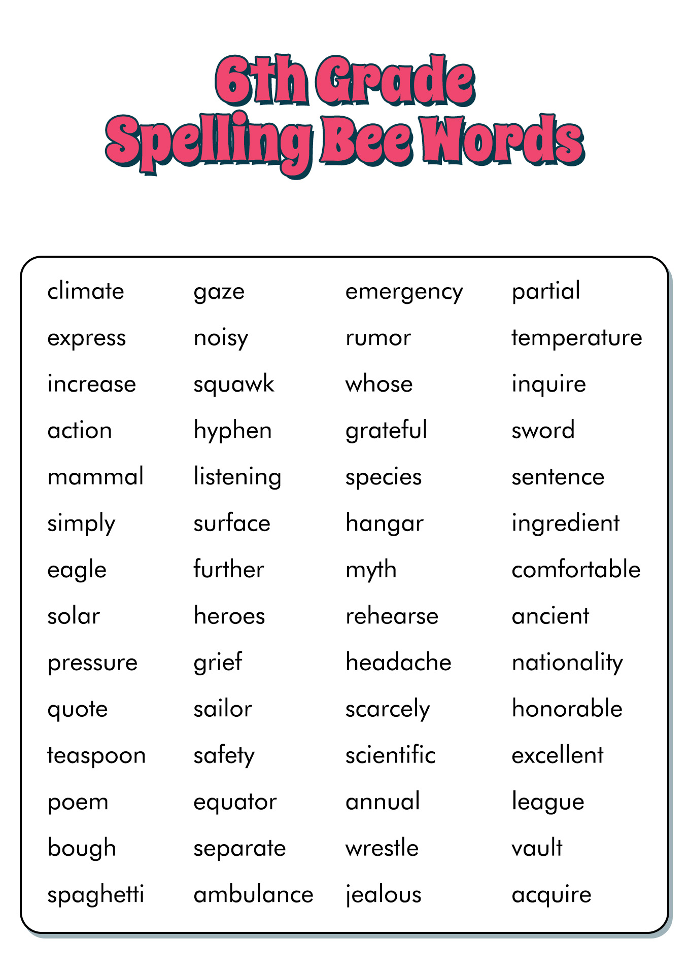 spelling for 6th grade